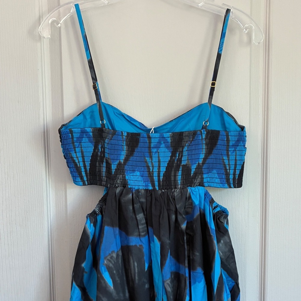 Hutch Blue Black Abstract Floral Cut-Out Midi Dress Tiered High-Low Cotton NWT - Picture 6 of 11